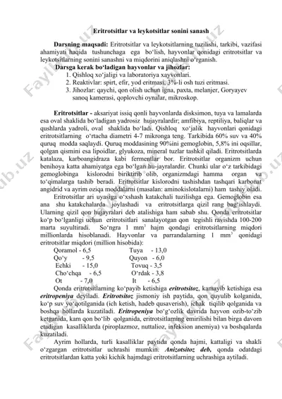 eritrotsitlar va leykotsitlar sonini sanash — DOCX