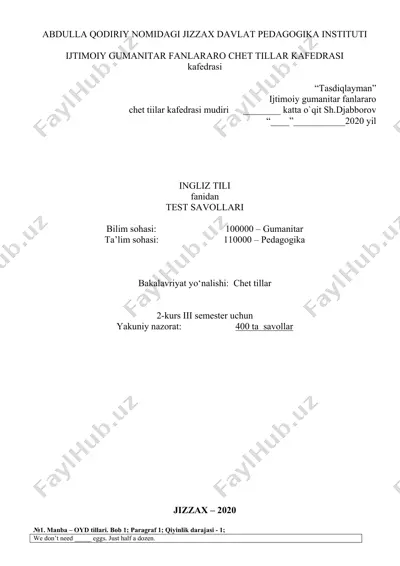 test savollari — DOCX