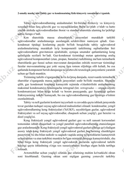 tabiiy gaz va kondensatning fizik-kimyoviy xossalarini o`rganish — DOCX