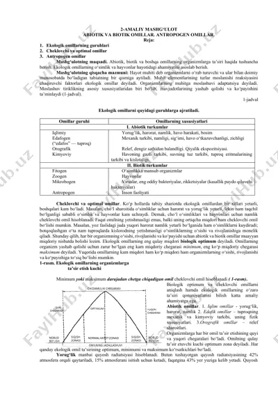 ekologik omillar va ularning ahamiyati — DOCX