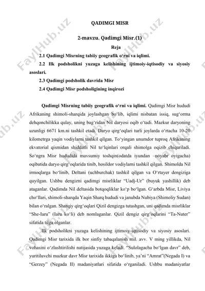 qadimgi misrning tabiiy geografik o‘rni va iqlimi — DOCX