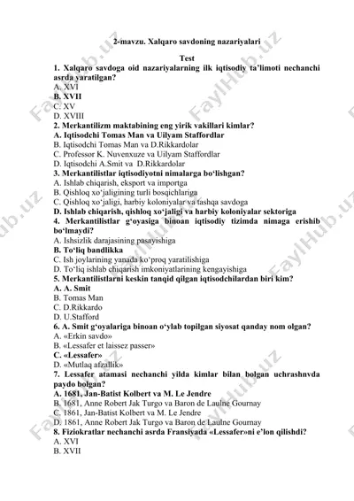 xalqaro savdoning nazariyalari — DOCX