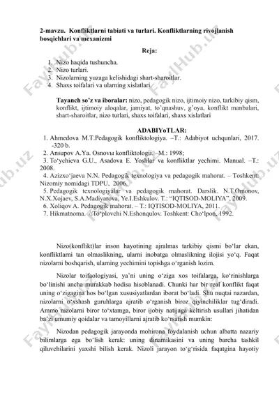 konfliktlarni tabiati va turlari. konfliktlarning rivojlanish bosqichlari va mexanizmi — DOCX
