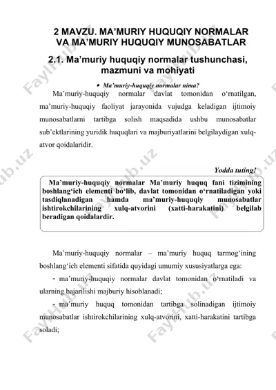 ma’muriy huquqiy normalar va ma’muriy huquqiy munosabatlar — DOCX