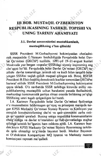 ill bob. mustaqil o‘zbekiston respublikasining tashkil topishi va uning tarixiy ahamiyati — PDF