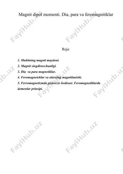 magnit dipol momenti. dia, para va feromagnitiklar — DOC