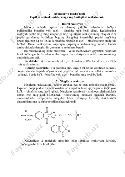 laboratoriya mashg'uloti - oqsil va aminokislotalarning rang hosil qilish reaksiyalari — DOCX