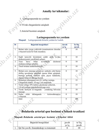 amaliy ko‘nikmalar: laringospazmda tez yordam — DOCX