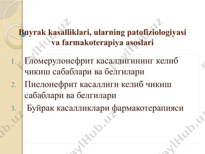 buyrak kasalliklari, ularning patofiziologiyasi va farmakoterapiya asoslari — PPTX
