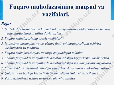 fuqaro muhofazasi va favqulodda vaziyatlarda harakat qilish — PPTX
