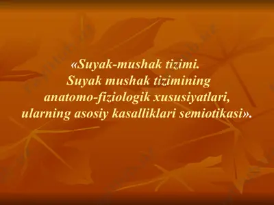 suyak-mushak tizimi. suyak mushak tizimining anatomo-fiziologik xususiyatlari, ularning asosiy kasalliklari semiotikasi — PPTX