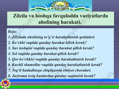 zilzila va boshqa favqulodda vaziyatlarda aholining harakati — PPTX
