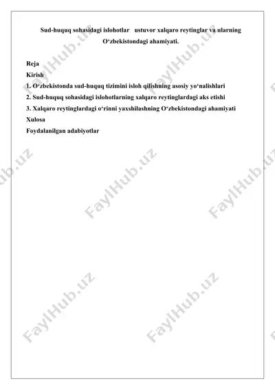 sud-huquq sohasidagi islohotlar ustuvor xalqaro reytinglar va ularning o‘zbekistondagi ahamiyati — DOCX