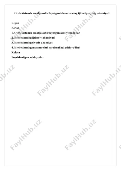 o‘zbekistonda amalga oshirilayotgan islohotlarning ijtimoiy-siyosiy ahamiyati — DOCX