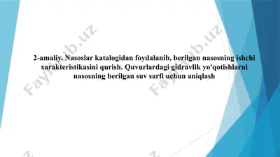 nasoslar ishchi xarakteristikasi va geometrik naporini hisoblash — PPTX