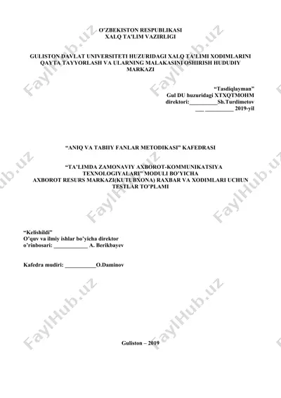 testlar to'plami "ta'limda zamonaviy axborot-kommunikatsiya texnologiyalari" moduli bo'yicha — DOCX
