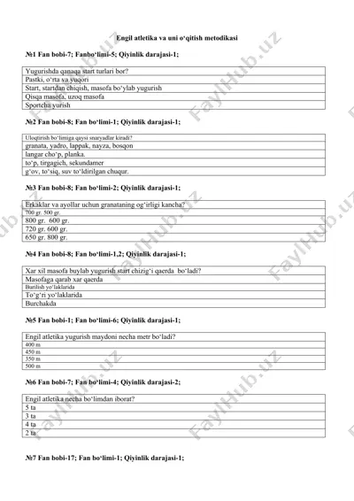 engil atletika va uni o‘qitish metodikasi — DOCX