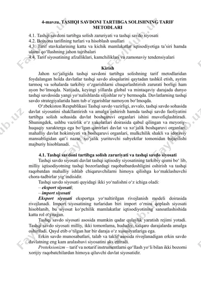tashqi savdoni tartibga solishning tarif metodlari — DOCX