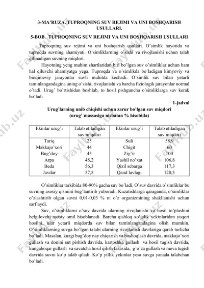 tuproqning suv rejimi va uni boshqarish usullari — DOCX