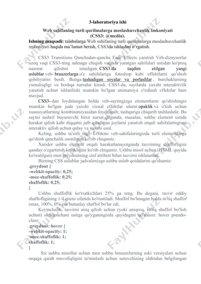 web sahifaning turli qurilmalarga moslashuvchanlik imkoniyati (css3: @media) — DOCX