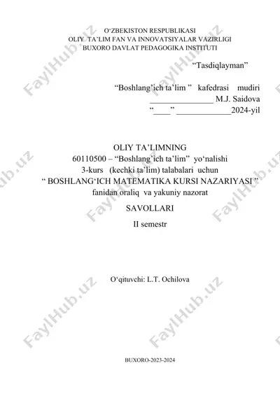boshlang‘ich matematika kursi nazariyasi — DOCX