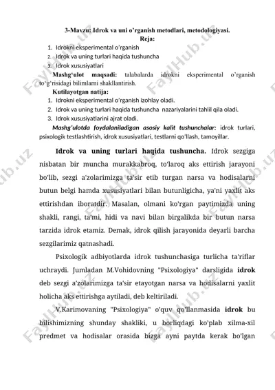 idrok va uni o’rganish metodlari, metodologiyasi — DOCX