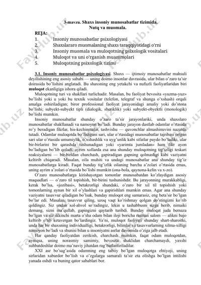 insoniy munosabatlar psixologiyasi — DOCX
