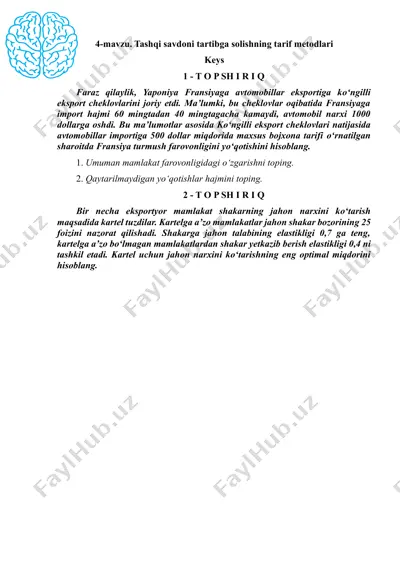 tashqi savdoni tartibga solishning tarif metodlari — DOCX