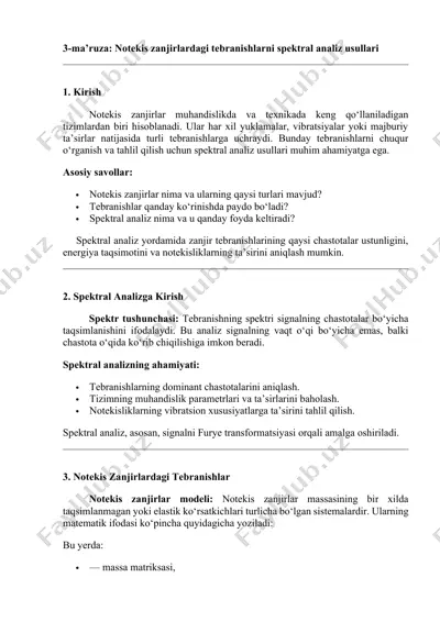 notekis zanjirlardagi tebranishlarni spektral analiz usullari — DOCX