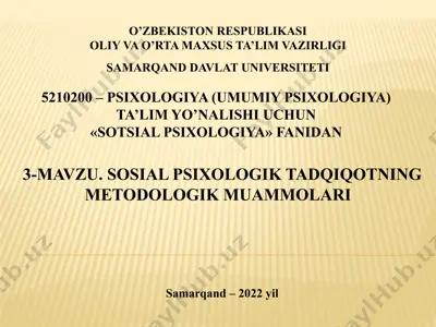 sotsial psixologik tadqiqotlar metodologiyasi tushunchasi — PPTX