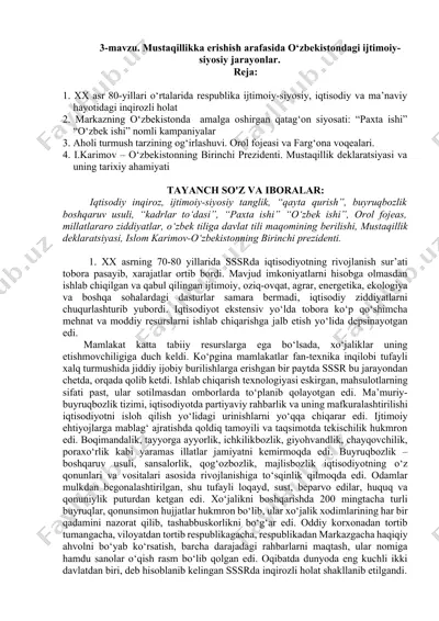 o‘zbekistondagi mustaqillikka erishish jarayonlari — DOCX