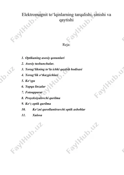 elektromagnit to‘lqinlarning tarqalishi, sinishi va qaytishi — DOC