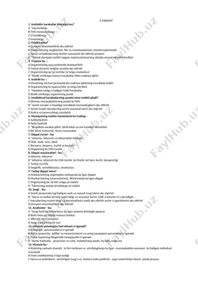 psixologiya test savollari — DOCX