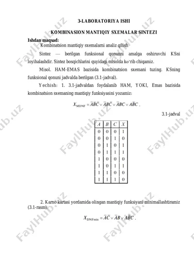 laboratoriya ishi "kombinatsion mantiqiy sxemalar sintezi" — PDF