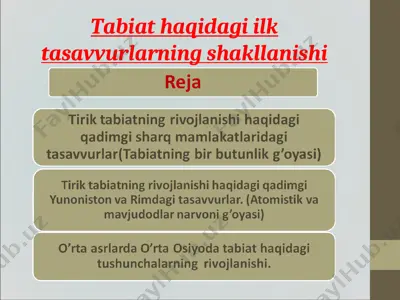 tabiat haqidagi ilk tasavvurlarning shakllanishi — PPT