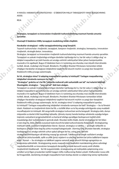 harakatlar strategiyasi - o‘zbekiston milliy taraqqiyoti yangi bosqichining asosi — DOCX