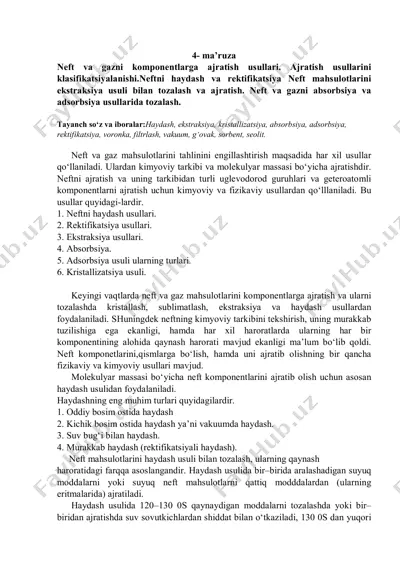 neft va gazni komponentlarga ajratish usullari — PDF