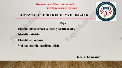 ishchilik kuchi va ishsizlik — PPTX