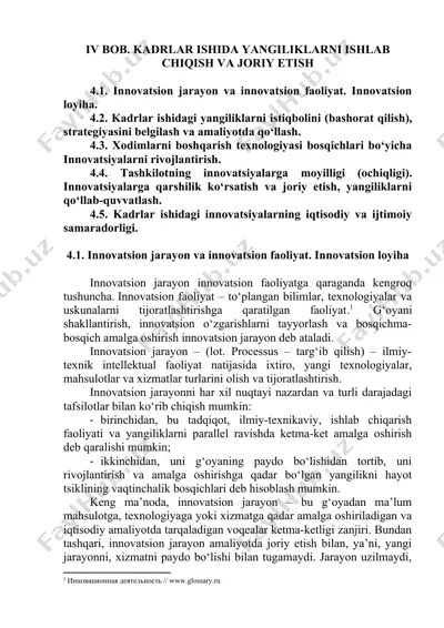 iv bob. kadrlar ishida yangiliklarni ishlab chiqish va joriy etish — DOCX