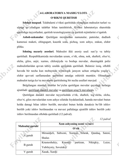 laboratoriya mashg'uloti - o'rikni quritish — DOCX