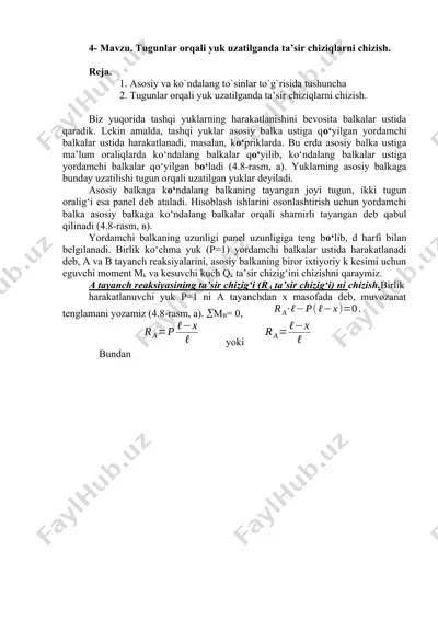 tugunlar orqali yuk uzatilganda ta’sir chiziqlarni chizish — DOCX