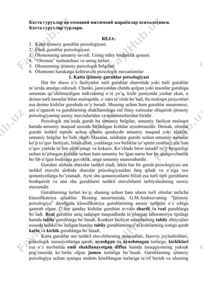katta ijtimoiy guruhlar psixologiyasi — DOCX