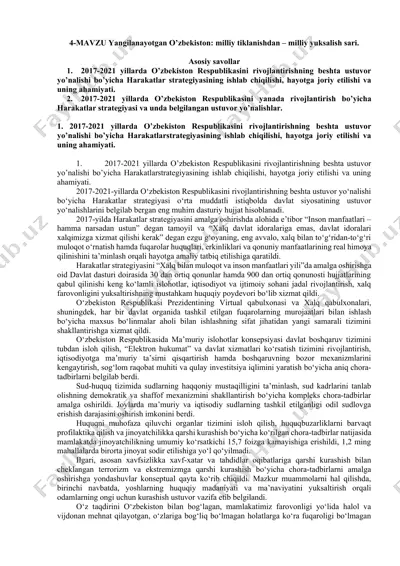 o'zbekiston respublikasini rivojlantirishning harakatlar strategiyasi — DOCX