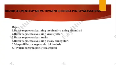 bozor segmentatsiyasi va tovarni bozorda pozitsiyalashtirish — PPTX