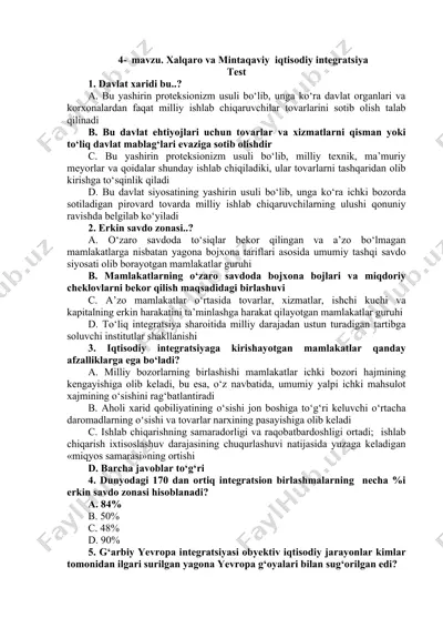 xalqaro va mintaqaviy iqtisodiy integratsiya — DOCX