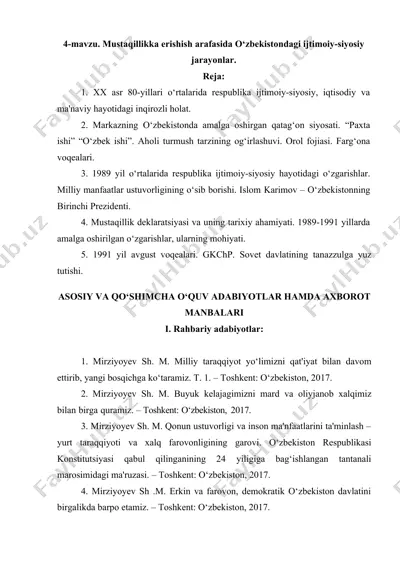 o‘zbekistonda mustaqillikka erishish jarayonlari — DOCX