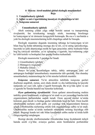 atrof-muhitni global ekologik muammolari — DOCX