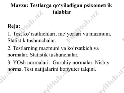 psixologik testlar va ularning validligi — PPTX