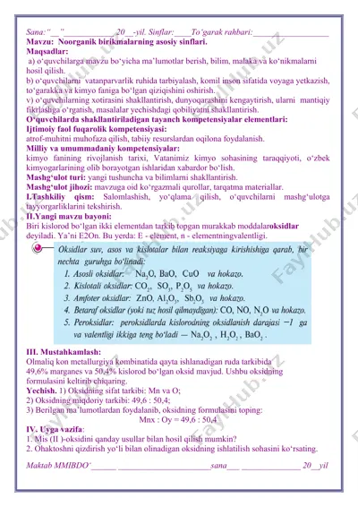 noorganik birikmalarning asosiy sinflari — PDF