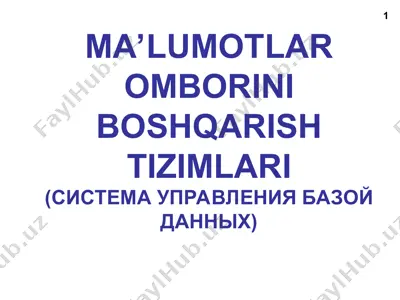 ma’lumotlar omborini boshqarish tizimlari — PPT